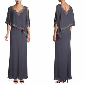 Gray Beaded-Embellished Caplet Formal Size 6 Gown